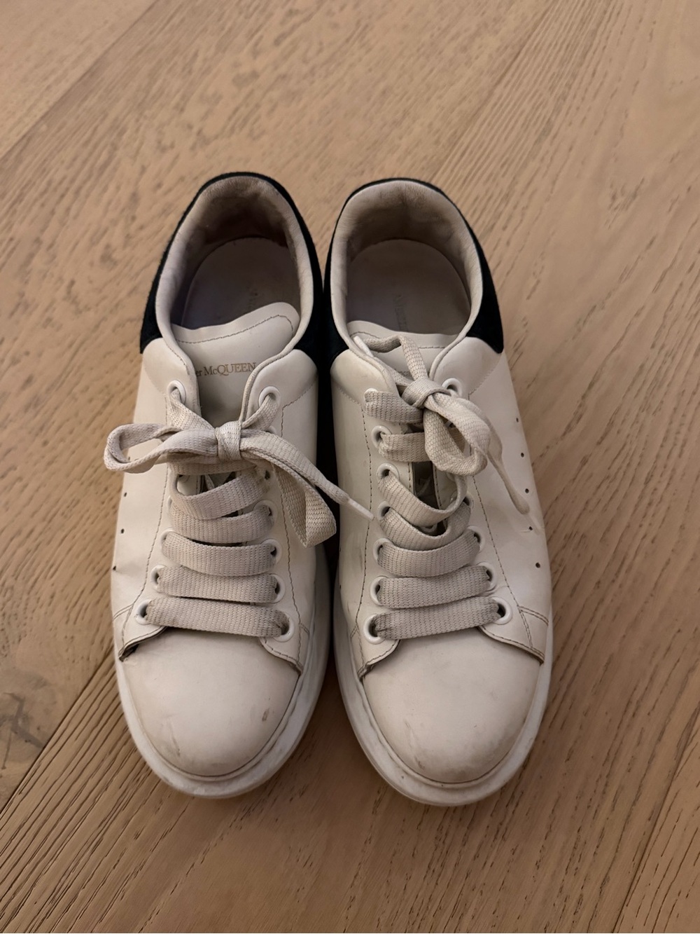 Alexander McQueen White Leather Sneakers with Black Heel